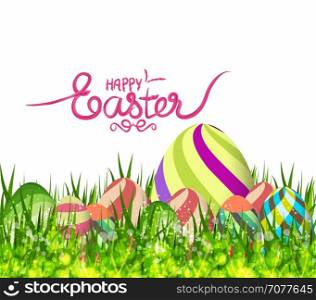 happy easter eggs spring background with grass