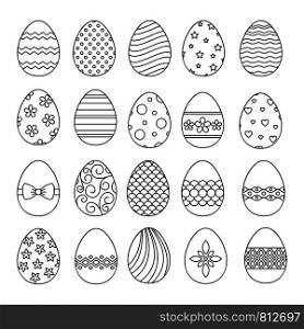 Happy easter eggs thin line vector icons on white background. Happy easter eggs thin line icons