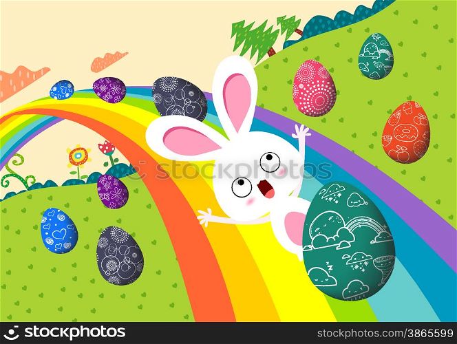 happy easter eggs with rainbow colorful