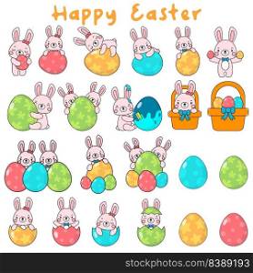 Happy Easter Filled Clipart, Rabbit and Egg