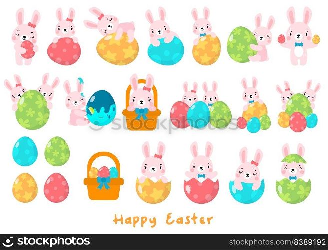 Happy Easter Flat Clipart, Rabbit and Egg