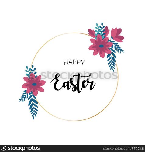 Happy Easter floral golden frame greeting poster card banner
