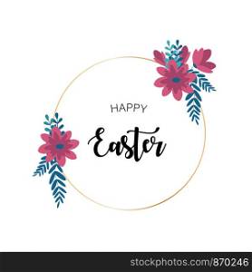 Happy Easter floral golden frame greeting poster card banner
