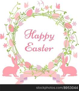 Happy easter floral wreath vector image