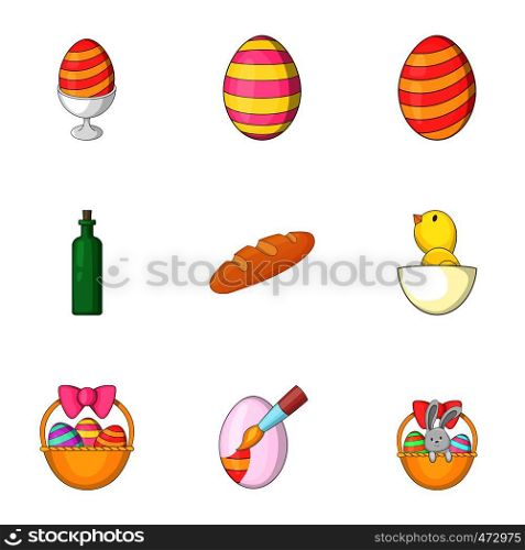 Happy easter gifts icons set. Cartoon set of 9 happy easter gifts vector icons for web isolated on white background. Happy easter gifts icons set, cartoon style