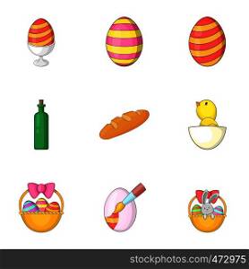 Happy easter gifts icons set. Cartoon set of 9 happy easter gifts vector icons for web isolated on white background. Happy easter gifts icons set, cartoon style