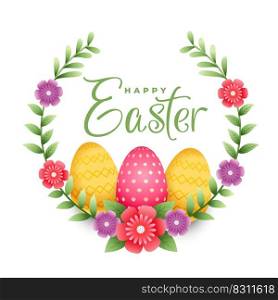 happy easter glower garland wreath with colorful eggs