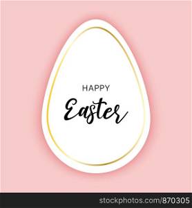 Happy Easter golden frame greeting poster card with egg shape