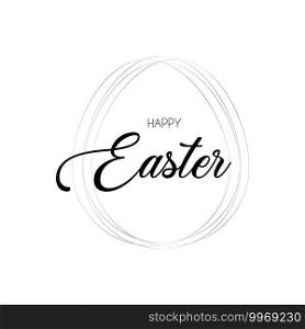 Happy Easter greeting background. Egg shape silver  frame Vector illustration