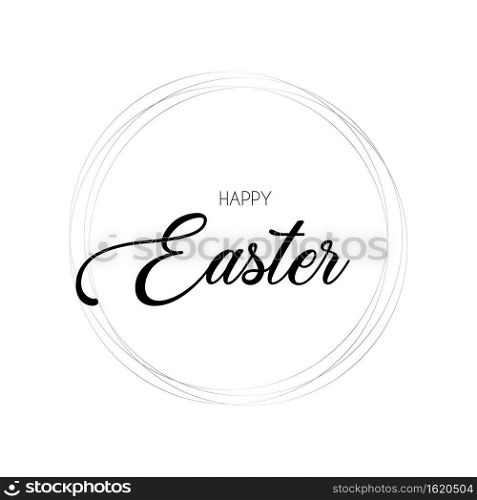 Happy Easter greeting background. Silver round frame greeting. Vector illustration