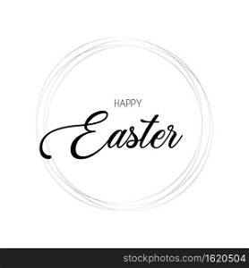 Happy Easter greeting background. Silver round frame greeting. Vector illustration