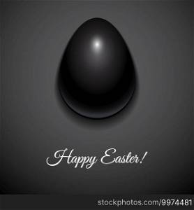 Happy Easter greeting card design with creative black glossy easter egg on dark background and sign Happy Easter, vector illustration.. Happy Easter greeting card design with creative black glossy easter egg on dark background and sign Happy Easter, vector illustration