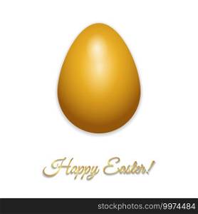 Happy Easter greeting card design with creative gold glossy easter egg isolated on white background and sign Happy Easter, vector illustration.. Happy Easter greeting card design with creative gold glossy easter egg isolated on white background and sign Happy Easter, vector illustration