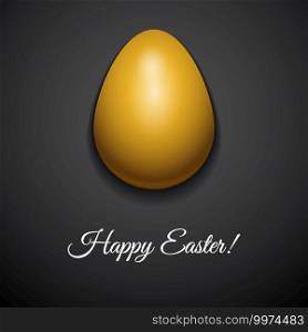 Happy Easter greeting card design with creative gold glossy easter egg on dark background and sign Happy Easter, vector illustration.. Happy Easter greeting card design with creative gold glossy easter egg on dark background and sign Happy Easter, vector illustration