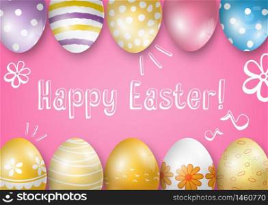 Happy Easter greeting card on a pink background.Vector