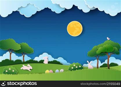 Happy Easter greeting card on paper art background for festive spring holiday,vector illustration