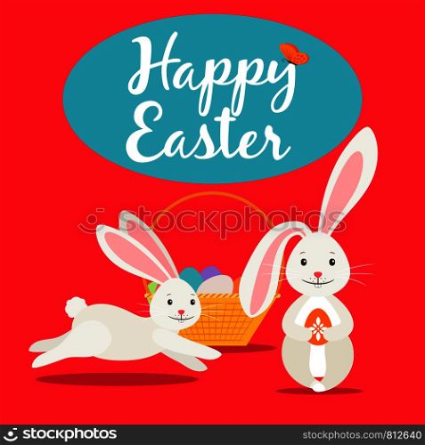 Happy easter greeting card template with cute elements. Vector illustration. Happy easter cute greeting card