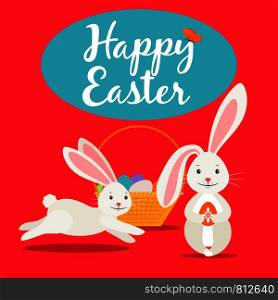 Happy easter greeting card template with cute elements. Vector illustration. Happy easter cute greeting card