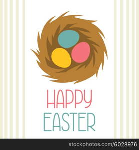 Happy Easter greeting card with decorative nest. Concept can be used for holiday invitations and posters. Happy Easter greeting card with decorative nest. Concept can be used for holiday invitations and posters.