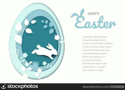 Happy Easter greeting card with egg shape on paper art style,vector illustration