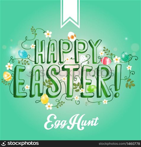 Happy Easter greeting card with flowers eggs.Vector