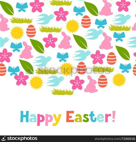 Happy Easter greeting card with holiday items. Background can be used for invitations and posters.. Happy Easter greeting card with holiday items.