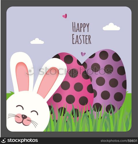 Happy Easter greeting card with two eggs and bunny