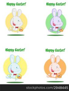 Happy Easter Greeting Over An Exited Running Bunny Collection