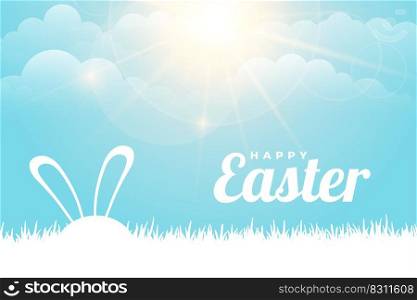 happy easter greeting with rabbit ears and sunlight