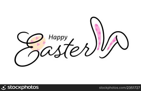 Happy easter handwritten typography lettering text design. Badge and icon. Vector illustration for postcard, invitation, poster, banner template.