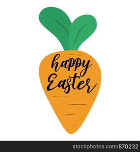 Happy Easter icon, vector illustration. Lettering over carrot shaped icon