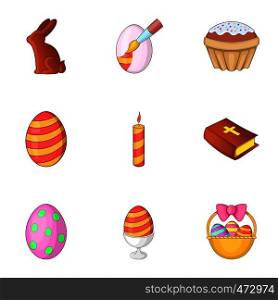 Happy easter icons set. Cartoon set of 9 happy easter vector icons for web isolated on white background. Happy easter icons set, cartoon style