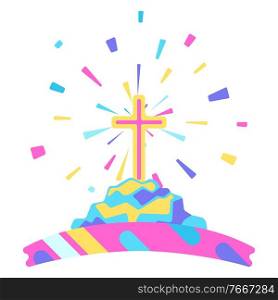 Happy Easter illustration with cross. Religious symbol of faith.. Happy Easter illustration with cross.
