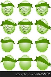 Happy Easter label. Set of 12 green eeg shape label with ribbons