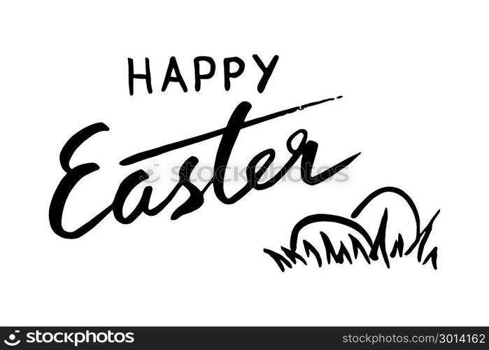 Happy Easter lettering and eggs for greeting card. Vector vintage letterpress. Happy Easter lettering card. Hand drawn lettering poster for Easter. Ink illustration. Brush pen. effect. Modern cursive calligraphy, festive eggs. Greeting card text template