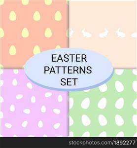 Happy easter patterns set. Easter concept. Collection of seamless patterns in pastel colors. Vector graphics.. Happy easter patterns set. Easter concept. Easter eggs.