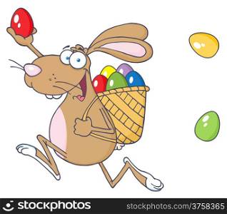 Happy Easter Rabbit Running With A Basket And Egg