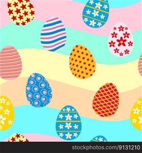 Happy Easter seamless pattern eggs festive background. Wallpaper, gift fabric wrapping paper, prints vector illustration. Happy Easter seamless pattern eggs festive background