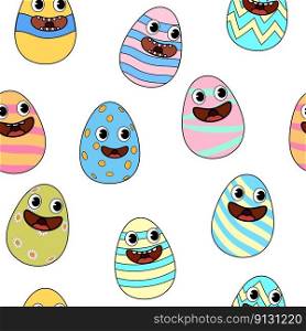 Happy Easter seamless pattern groovy eggs festive background. Wallpaper, gift fabric wrapping paper, prints vector illustration. Happy Easter seamless pattern eggs festive background
