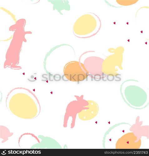 Happy easter seamless pattern with bunnies and eggs. Design for textile, printing. Vector illustration.