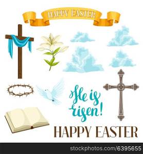 Happy Easter set of decorative objects. Religious symbols of faith. Happy Easter set of decorative objects. Religious symbols of faith.