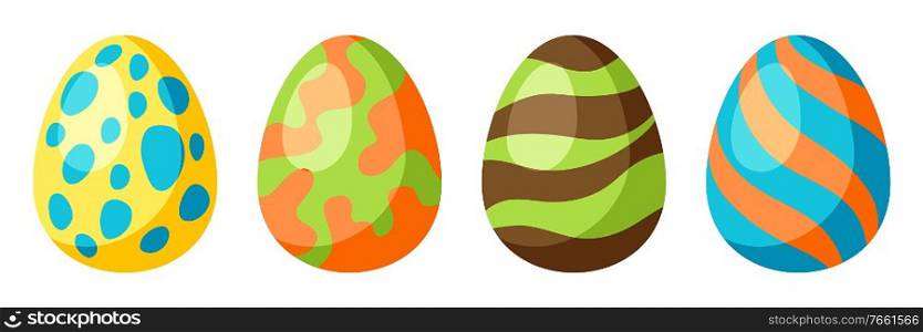 Happy Easter set of eggs. Decorative symbols for holiday.. Happy Easter set of eggs.