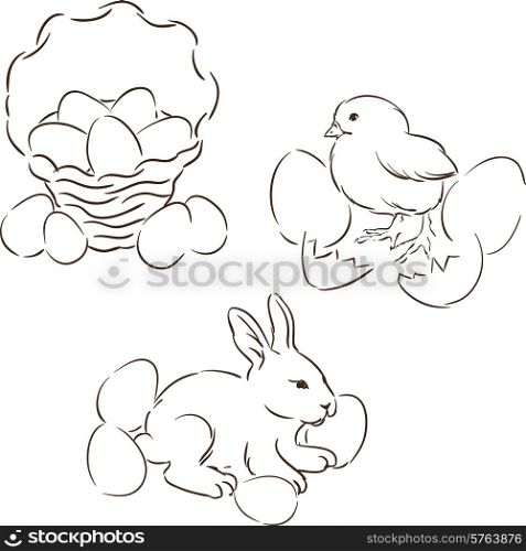 Happy Easter set of hand drawn characters.