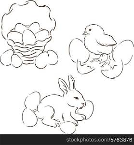 Happy Easter set of hand drawn characters.