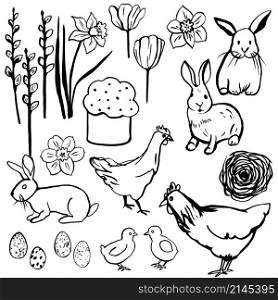 Happy Easter set. Vector sketch illustration.