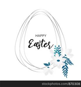 Happy Easter silver frame greeting poster card with egg shape and flowers