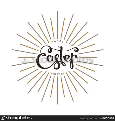 Happy Easter. Spring season holidays template. Lettering composition with linear rays.
 Vector design elements.. Happy Easter Holiday