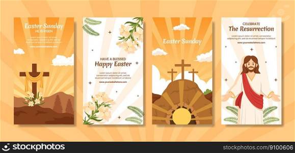 Happy Easter Sunday Day Social Media Stories Cartoon Hand Drawn Templates Background Illustration