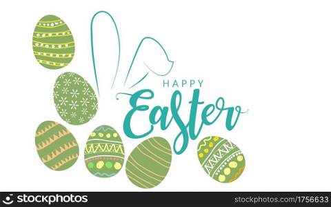 Happy Easter text. and Colorful Easter eggs. Freehand Drawing pattern up a cute decoration. With Copy space for text. vector illustration on a white background. for the Easter holiday concept.