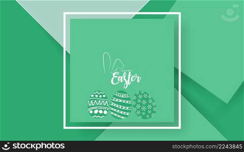 Happy Easter text. With Copy space for text. green and white Easter eggs. Freehand Drawing pattern up a cute decoration. vector illustration on a green background. for the Easter holiday concept.